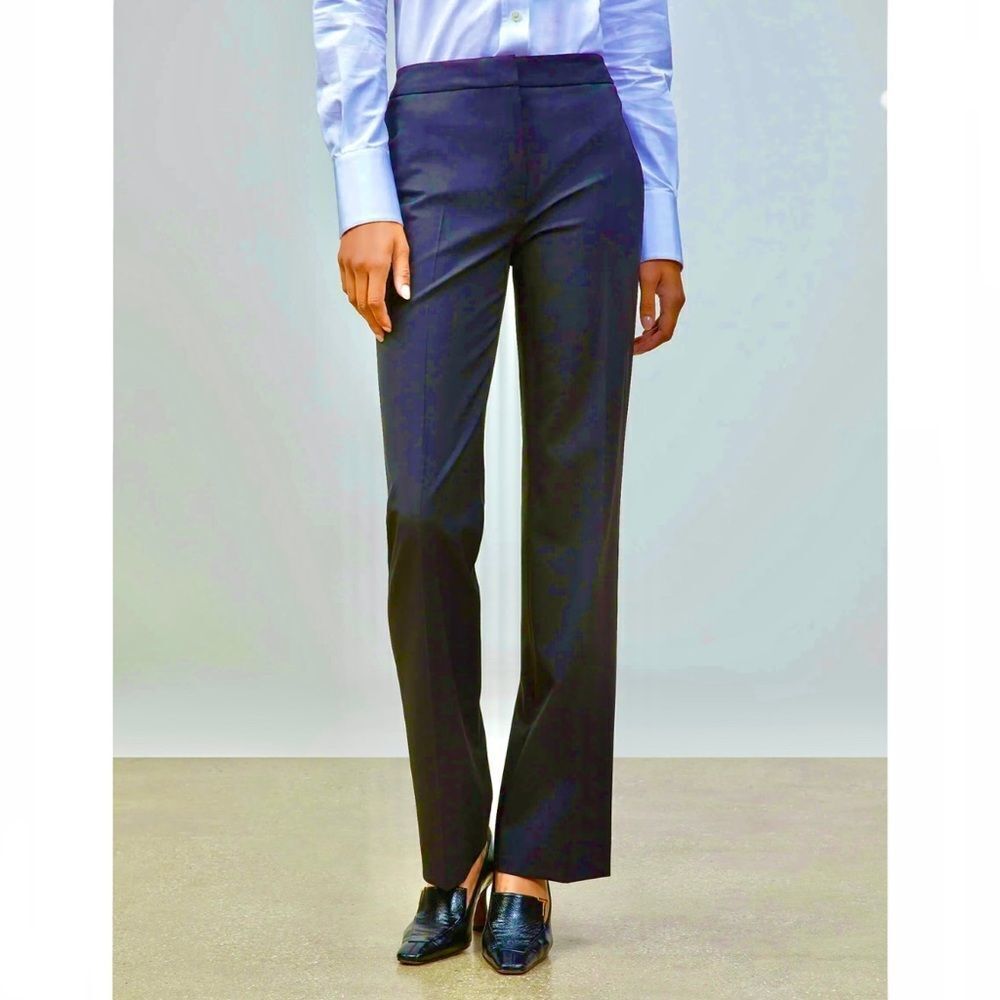 LAFAYETTE 148 Petite Blue Microplaid Wide Leg Wool Blend Trouser Pants Size 10
